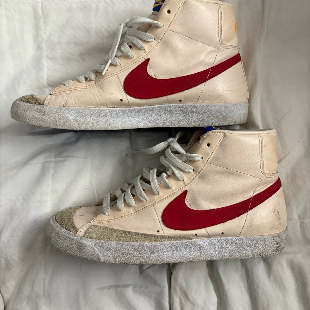 Nike Cream High-Tops with Red Swoosh